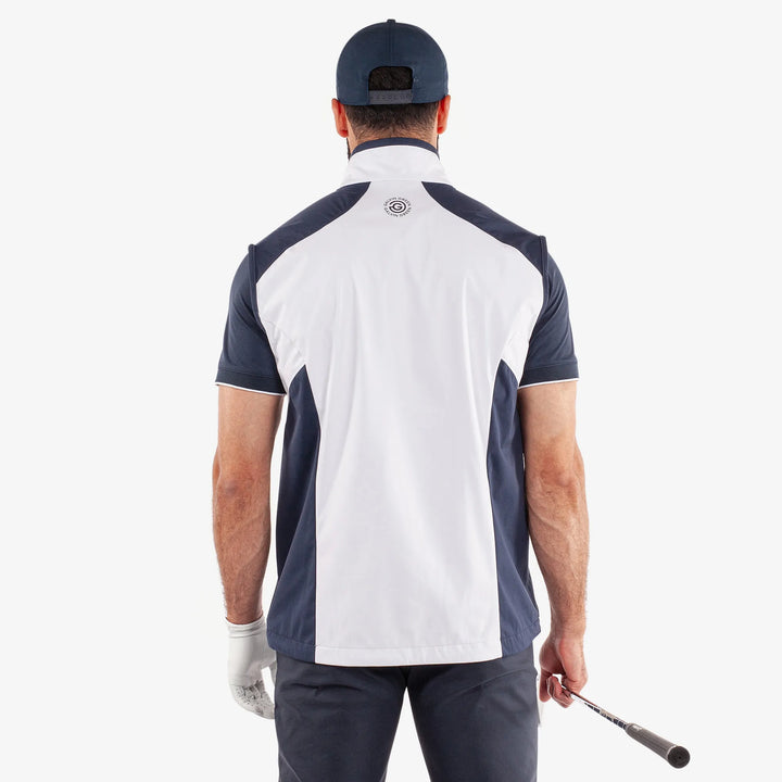 Leo is a Windproof and water repellent golf vest for Men in the color White/Navy(5)