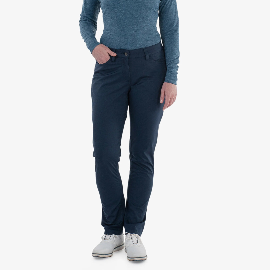 Levana is a Windproof and water repellent golf pants for Women in the color Navy(1)