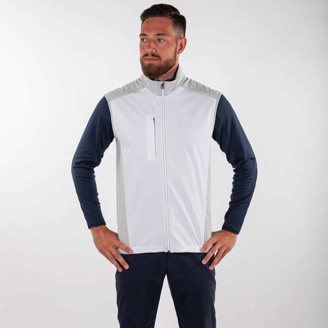 Lion is a Windproof and water repellent golf vest for Men in the color White base(1)