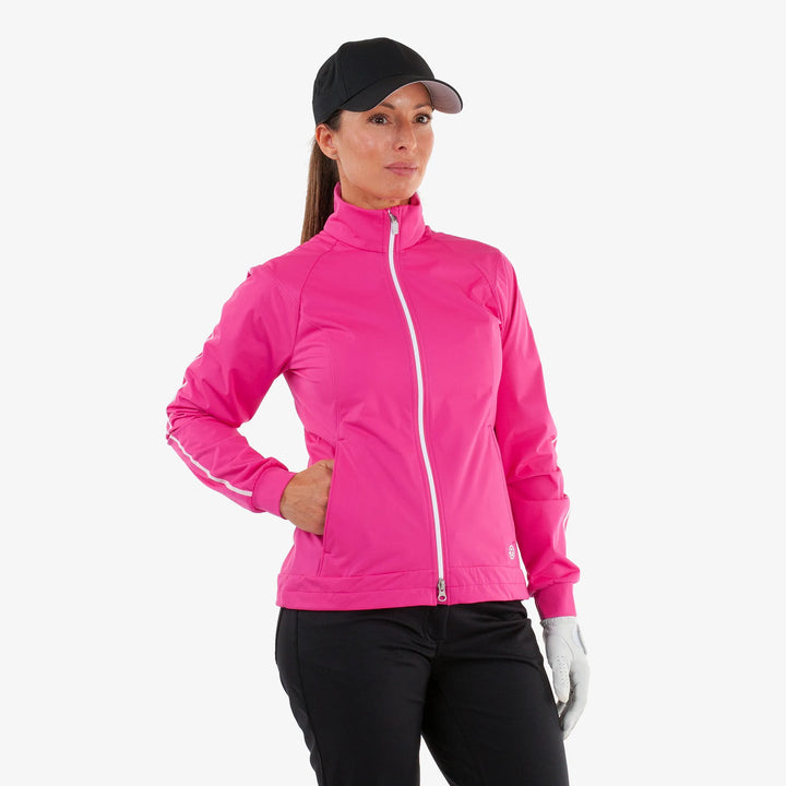 Lissy is a Windproof and water repellent golf jacket for Women in the color Fuchsia/White(1)