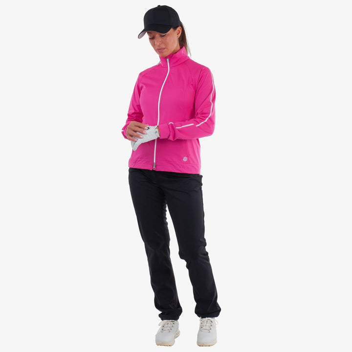 Lissy is a Windproof and water repellent golf jacket for Women in the color Fuchsia/White(2)