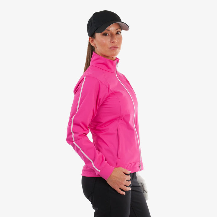 Lissy is a Windproof and water repellent golf jacket for Women in the color Fuchsia/White(3)