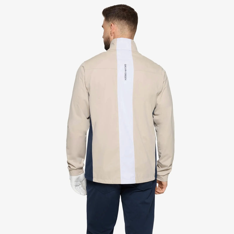 Lloyd is a Windproof and water repellent golf jacket for Men in the color Sand/Navy/white(4)