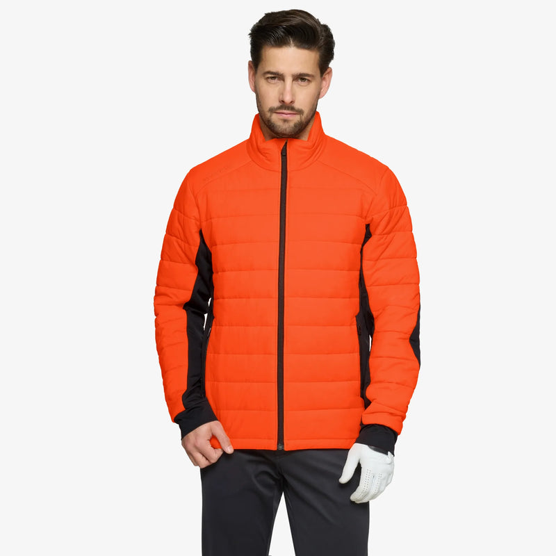 London is a Windproof and water repellent golf jacket for Men in the color Orange/Black(1)