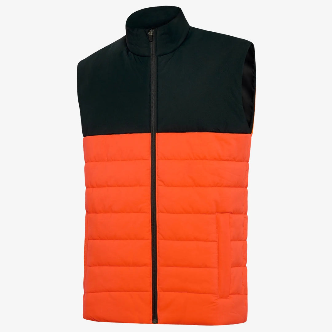 Luca is a Windproof and water repellent golf vest for Men in the color Orange/Black(0)