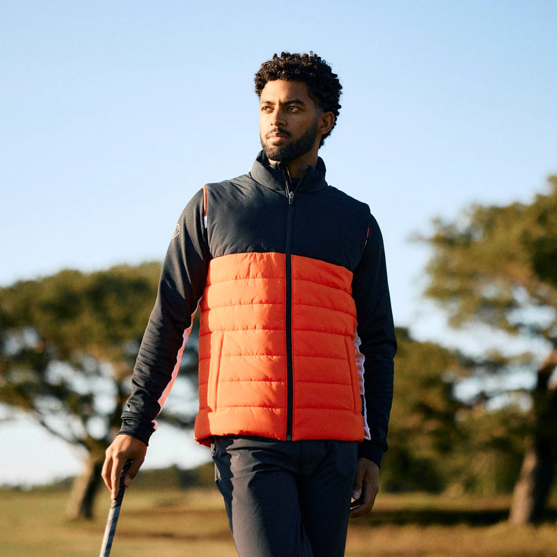 Luca is a Windproof and water repellent golf vest for Men in the color Orange/Black(8)