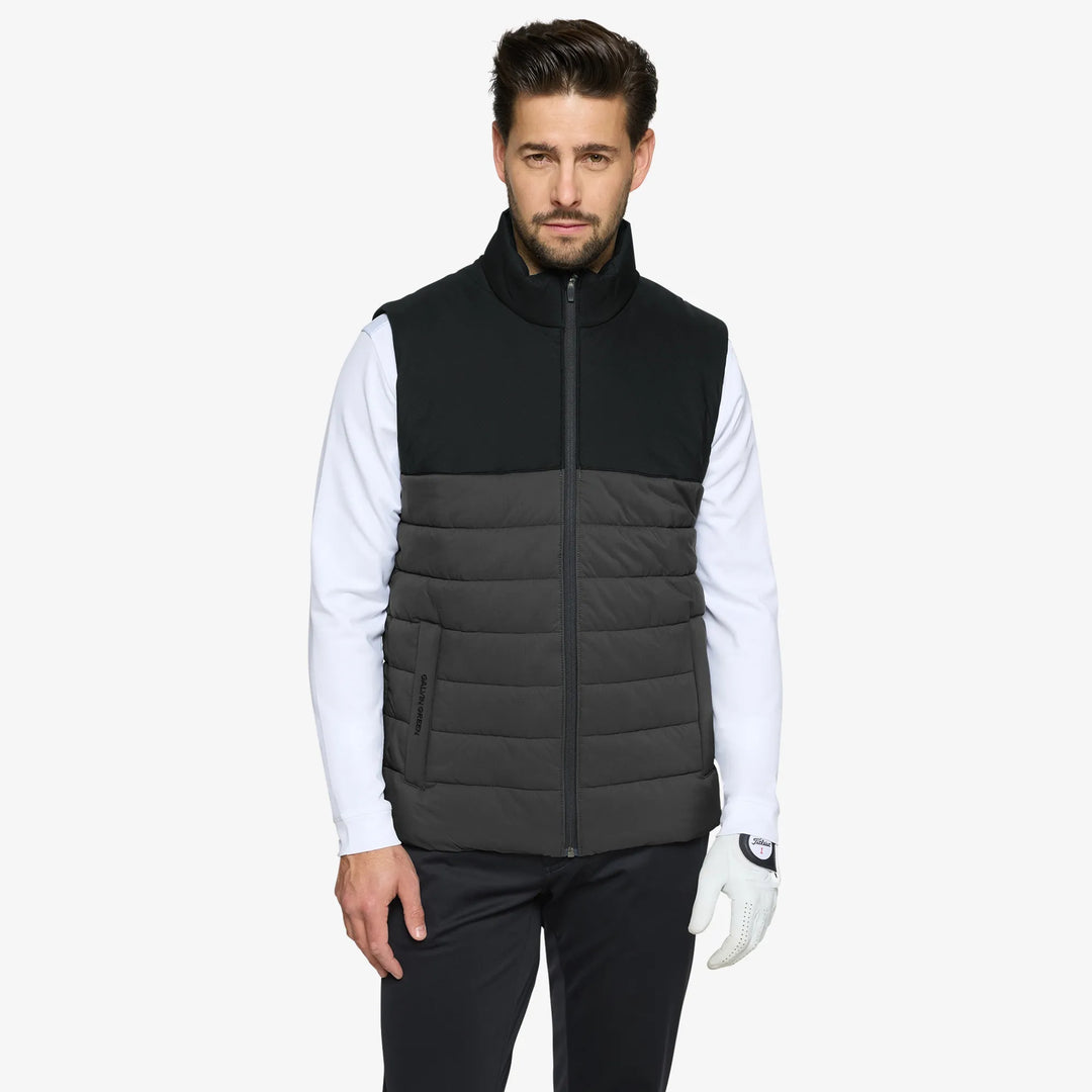 Luca is a Windproof and water repellent golf vest for Men in the color Forged Iron/Black (1)