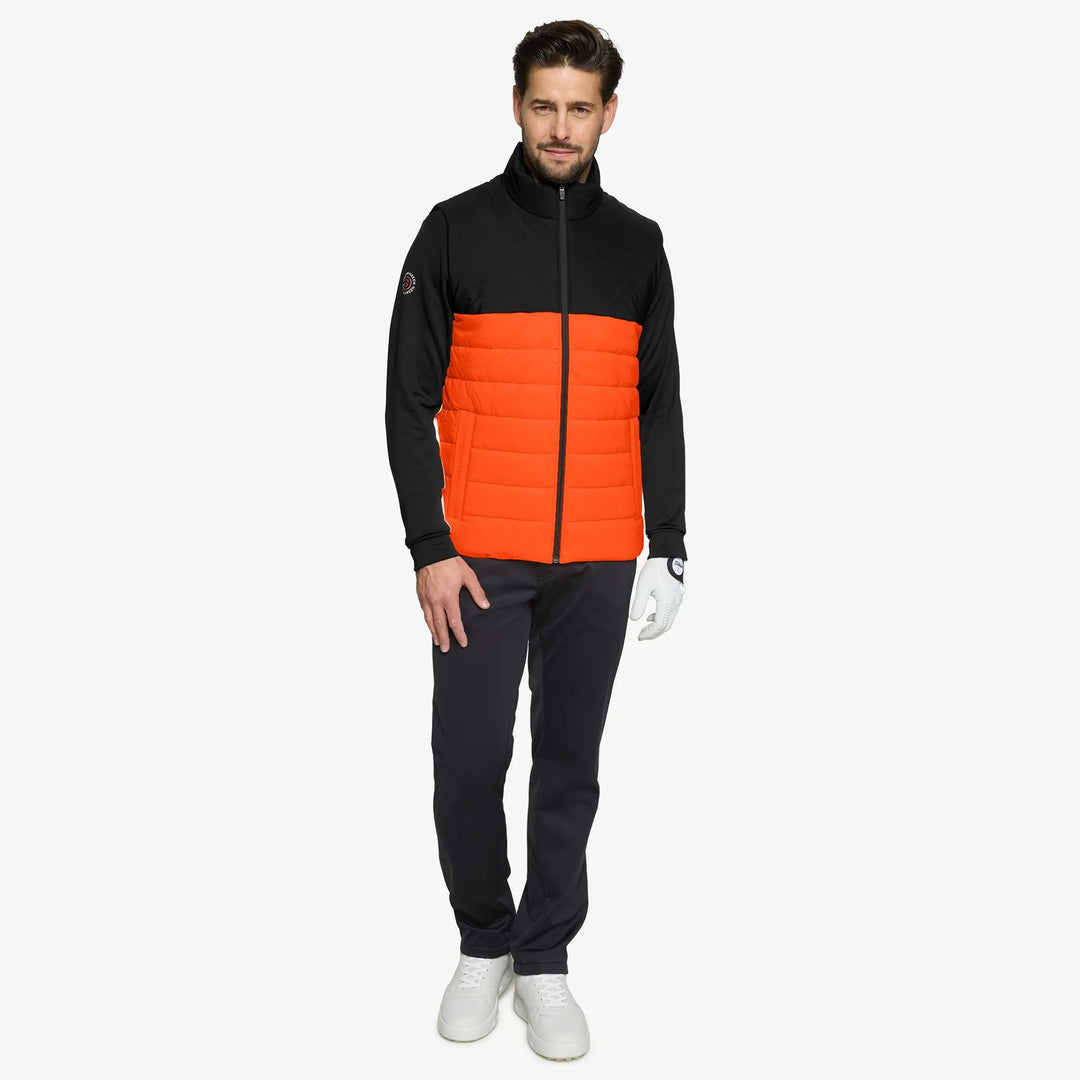 Luca is a Windproof and water repellent golf vest for Men in the color Orange/Black(2)