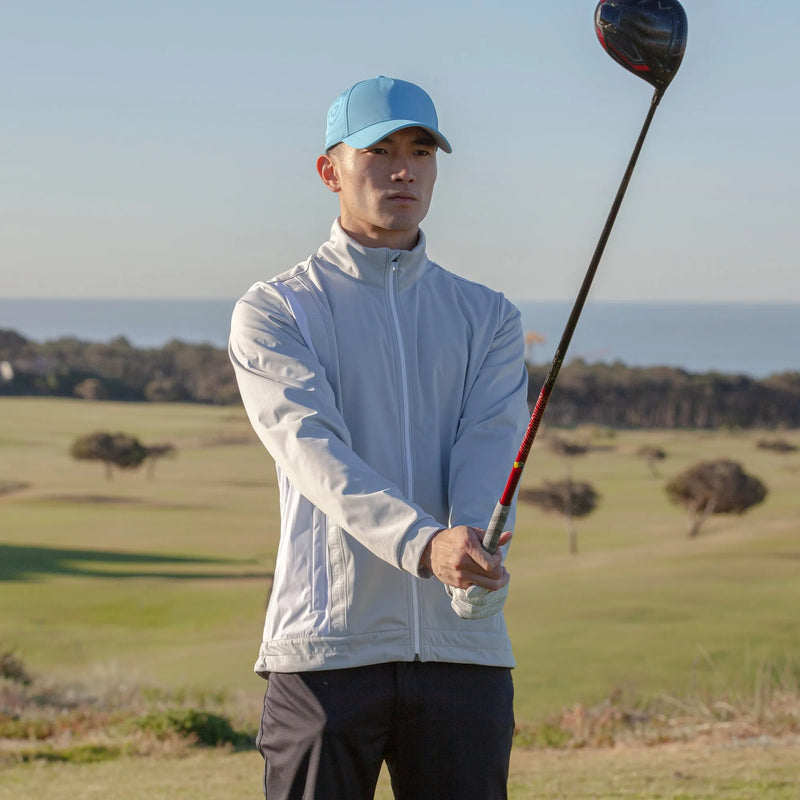 Lucien is a Windproof and water repellent golf jacket for Men in the color Cool Grey/White(9)