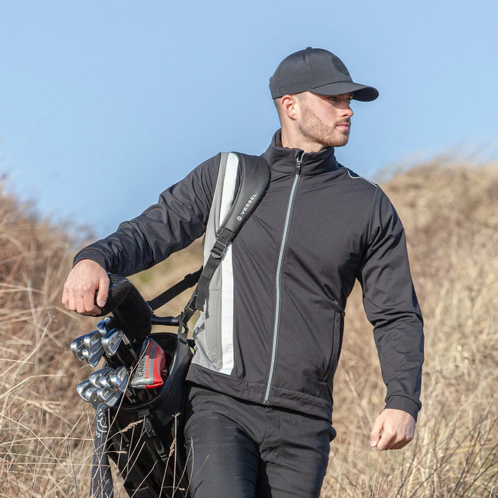 Lucien is a Windproof and water repellent golf jacket for Men in the color Black/Sharkskin/Cool Grey(11)