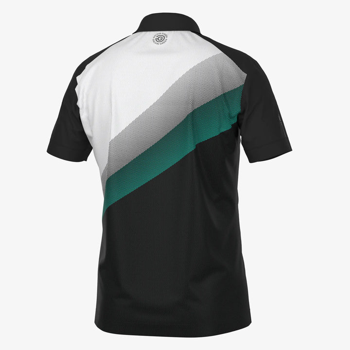 Macoy is a Breathable short sleeve golf shirt for Men in the color Black/Atlantis Green(3)