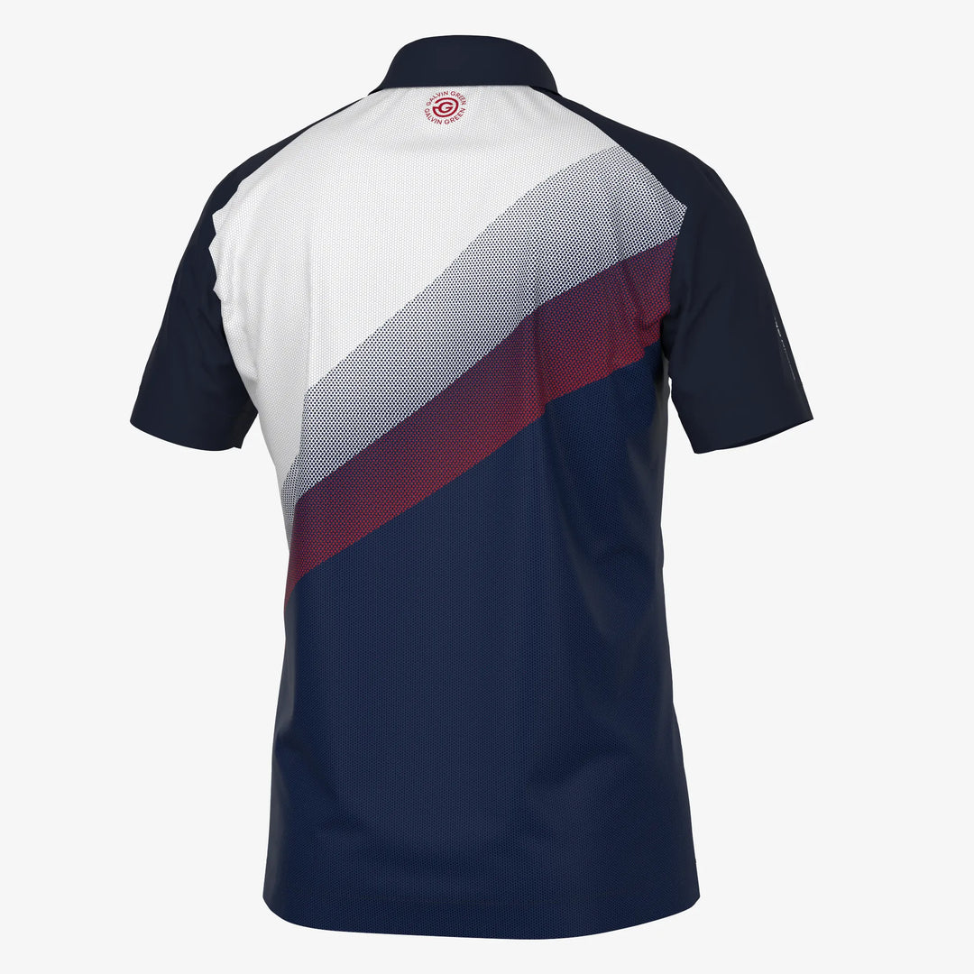 Macoy is a Breathable short sleeve golf shirt for Men in the color Navy/Red(7)