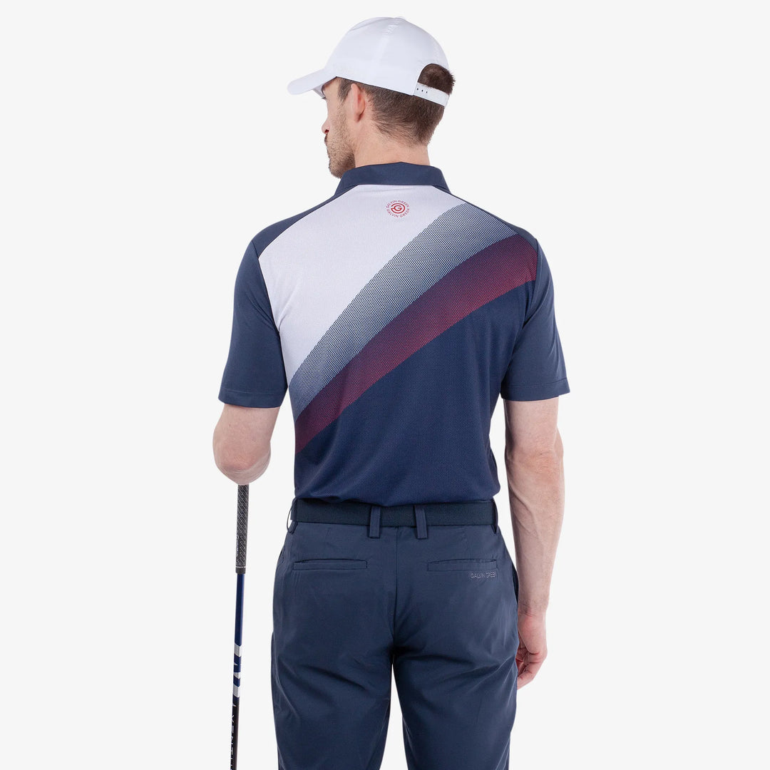 Macoy is a Breathable short sleeve golf shirt for Men in the color Navy/Red(4)
