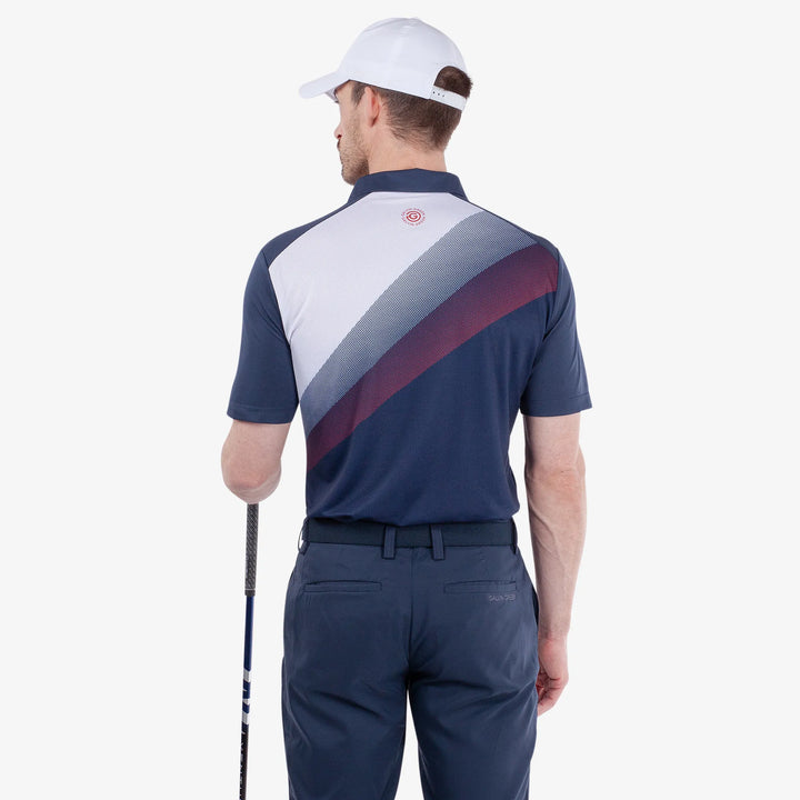 Macoy is a Breathable short sleeve golf shirt for Men in the color Navy/Red(4)
