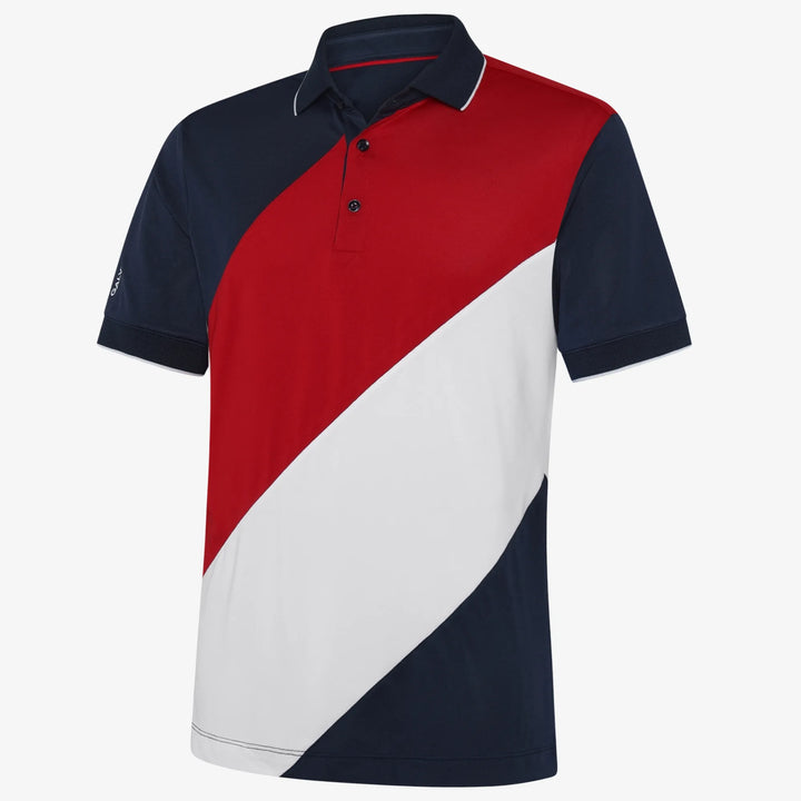 Maggio is a Breathable short sleeve golf shirt for Men in the color Red/Navy(0)
