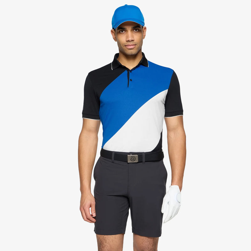 Maggio is a Breathable short sleeve golf shirt for Men in the color Royal Blue/Black(1)