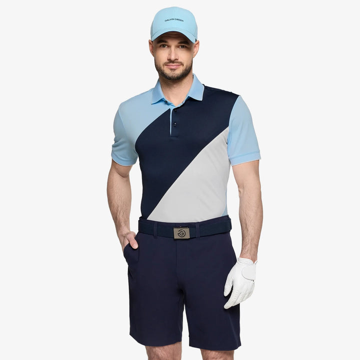 Maggio is a Breathable short sleeve golf shirt for Men in the color Crystal Blue/Navy(1)