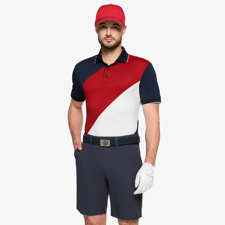 Maggio is a Breathable short sleeve golf shirt for Men in the color Red/Navy(1)