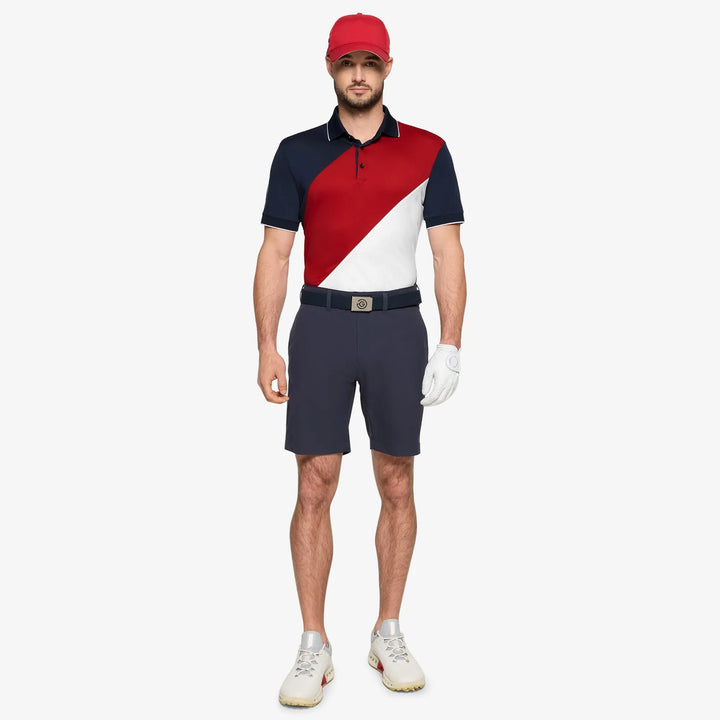 Maggio is a Breathable short sleeve golf shirt for Men in the color Red/Navy(2)