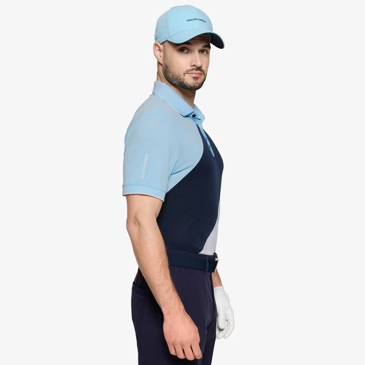 Maggio is a Breathable short sleeve golf shirt for Men in the color Crystal Blue/Navy(3)