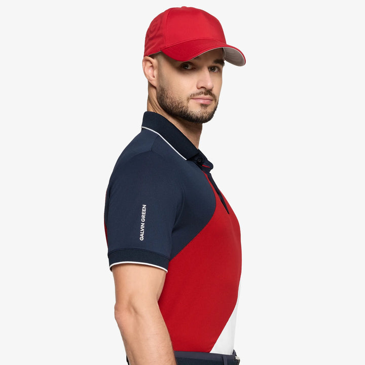 Maggio is a Breathable short sleeve golf shirt for Men in the color Red/Navy(3)