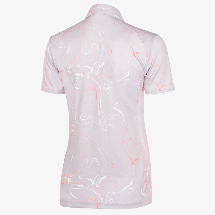 Malena is a Breathable short sleeve golf shirt for Women in the color Cool Grey/Coral/White(8)