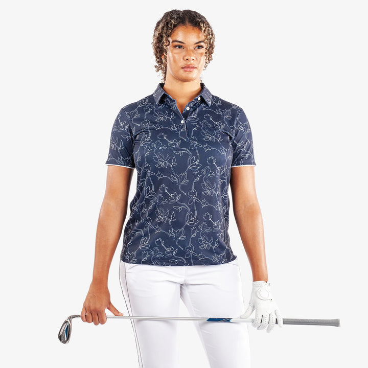 Mallory is a Breathable short sleeve golf shirt for Women in the color Navy/White(1)