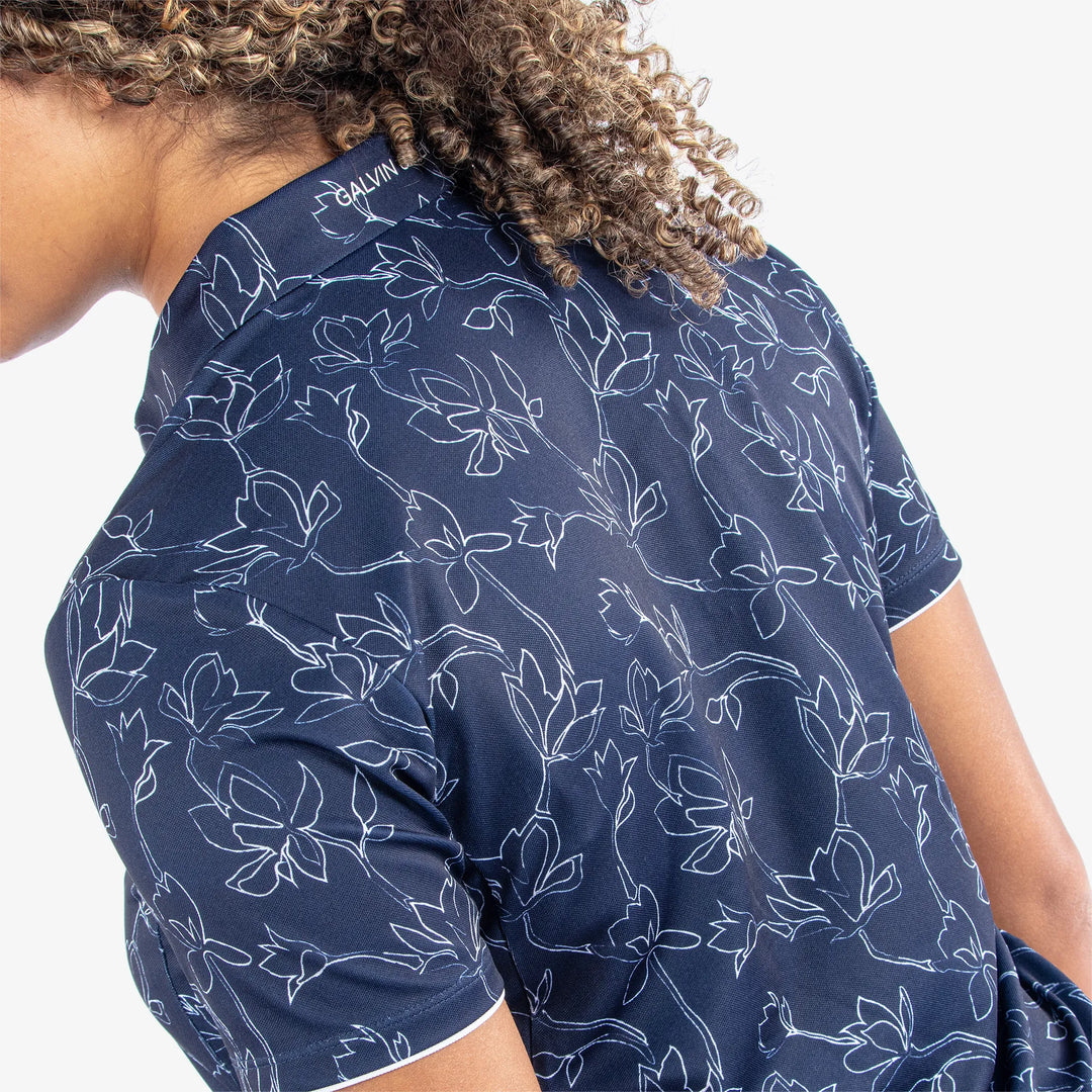 Mallory is a Breathable short sleeve golf shirt for Women in the color Navy/White(5)