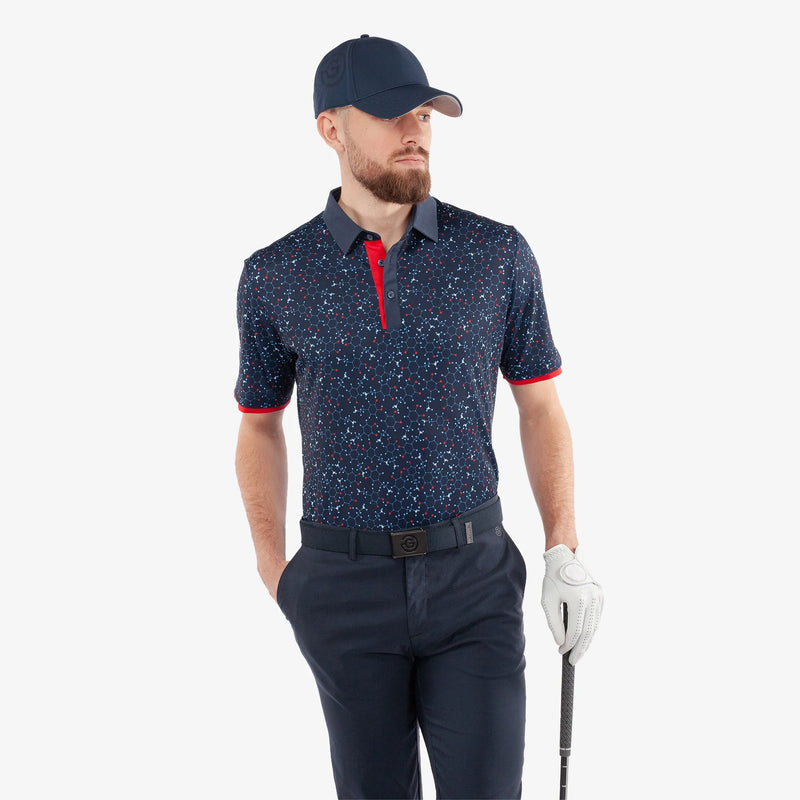 Mannix is a Breathable short sleeve golf shirt for Men in the color Navy/Red(4)