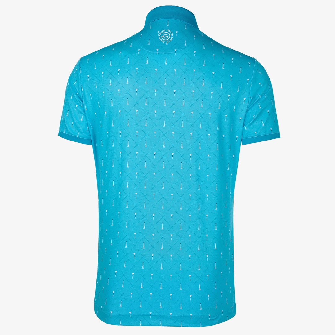 Manolo is a Breathable short sleeve golf shirt for Men in the color Aqua/White (8)