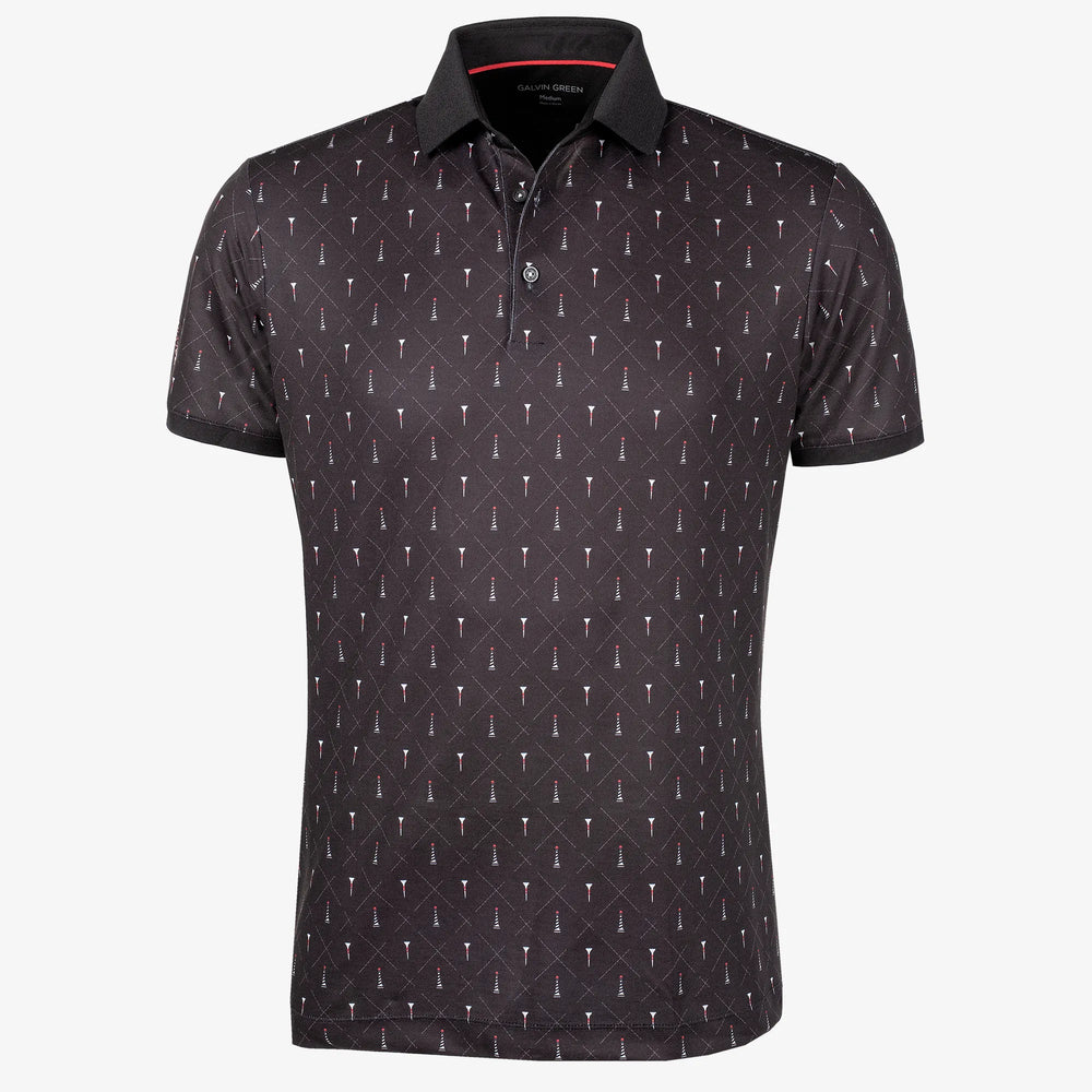 Manolo is a Breathable short sleeve golf shirt for Men in the color Black/White/Red(0)