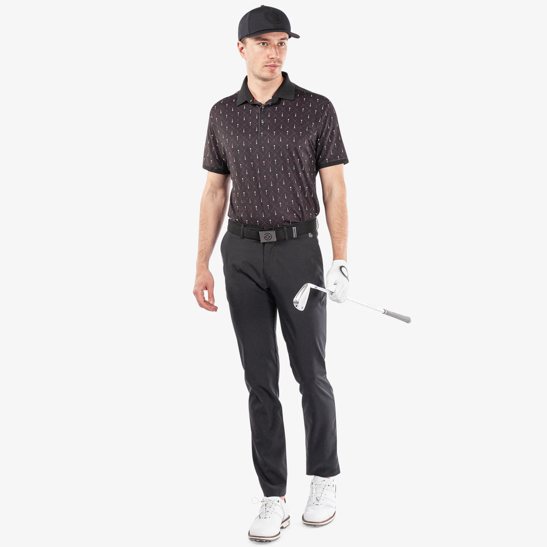 Manolo is a Breathable short sleeve golf shirt for Men in the color Black/White/Red(2)