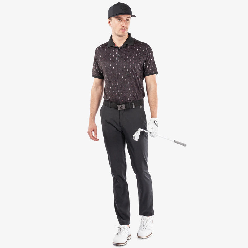 Manolo is a Breathable short sleeve golf shirt for Men in the color Black/White/Red(2)