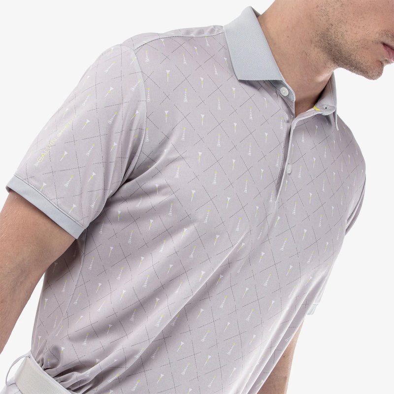 Manolo is a Breathable short sleeve golf shirt for Men in the color Cool Grey/White/Sunny Lime(3)