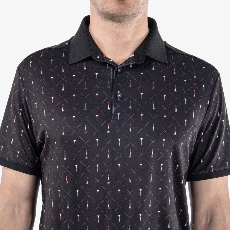 Manolo is a Breathable short sleeve golf shirt for Men in the color Black/White/Red(4)