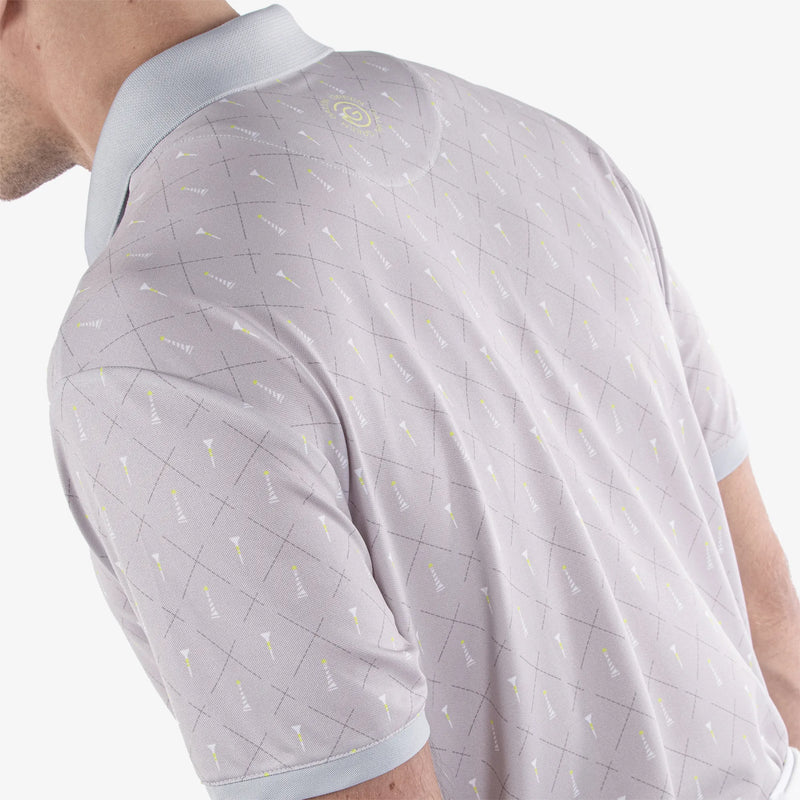 Manolo is a Breathable short sleeve golf shirt for Men in the color Cool Grey/White/Sunny Lime(6)