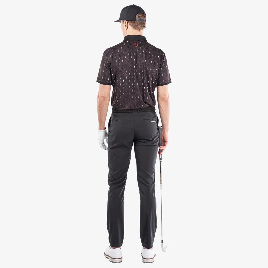 Manolo is a Breathable short sleeve golf shirt for Men in the color Black/White/Red(8)