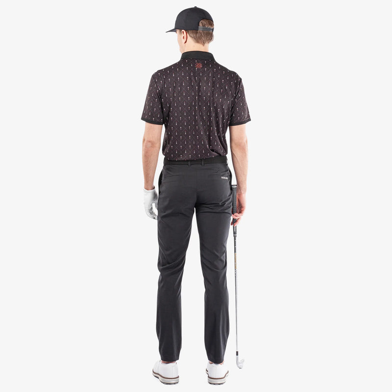 Manolo is a Breathable short sleeve golf shirt for Men in the color Black/White/Red(8)