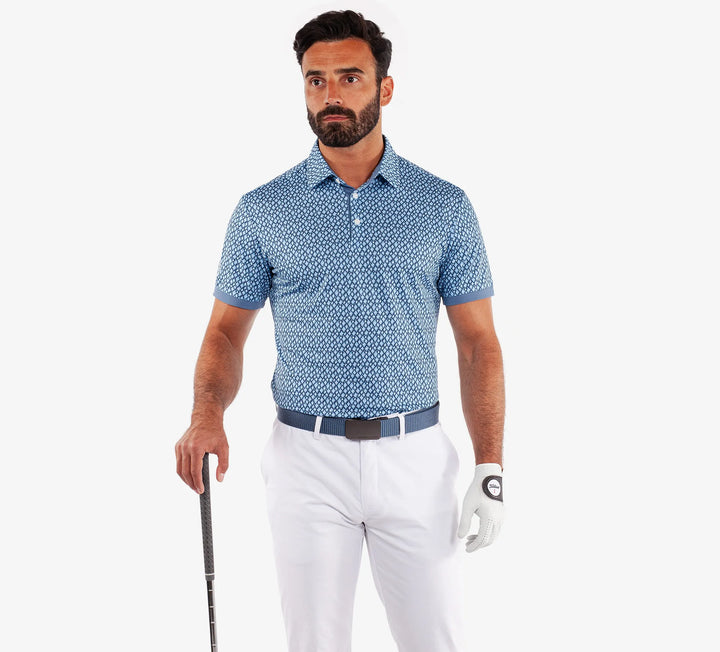 Manuel is a Breathable short sleeve golf shirt for Men in the color Moonlight Blue/White(1)