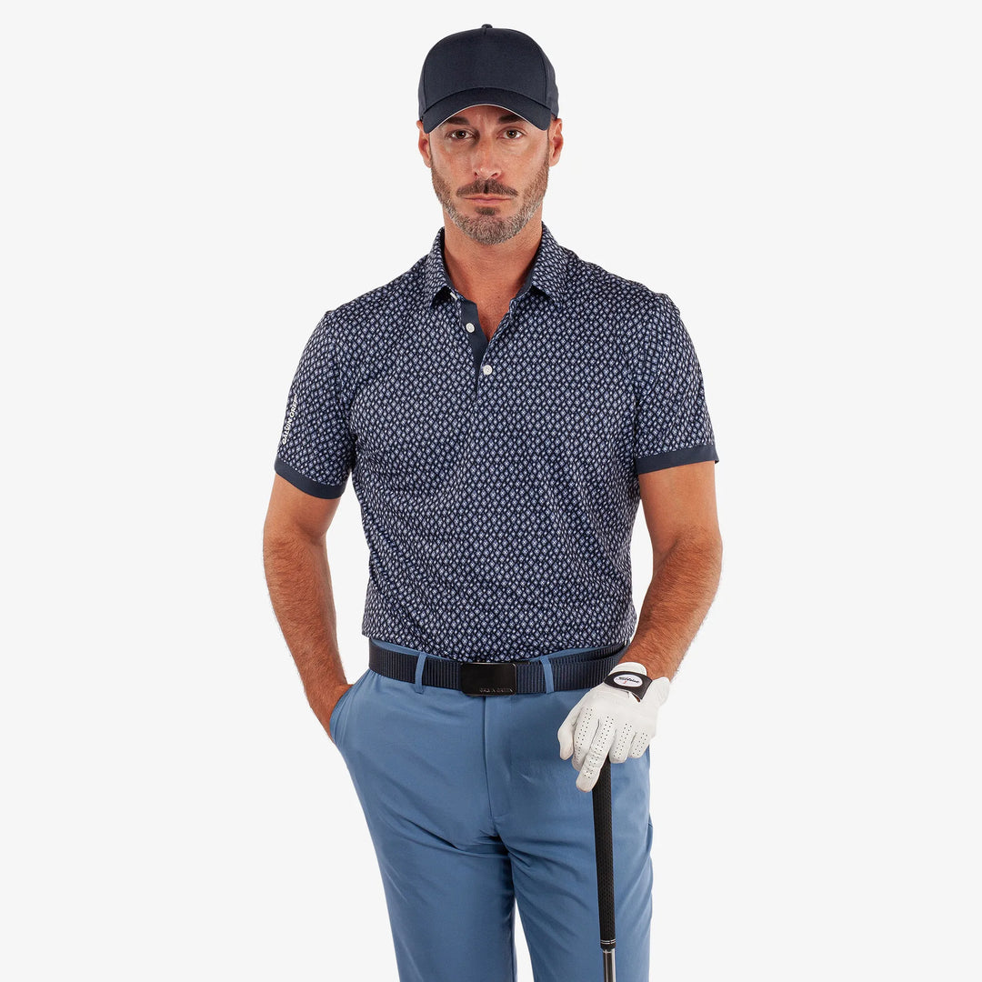 Manuel is a Breathable short sleeve golf shirt for Men in the color Navy/White(1)