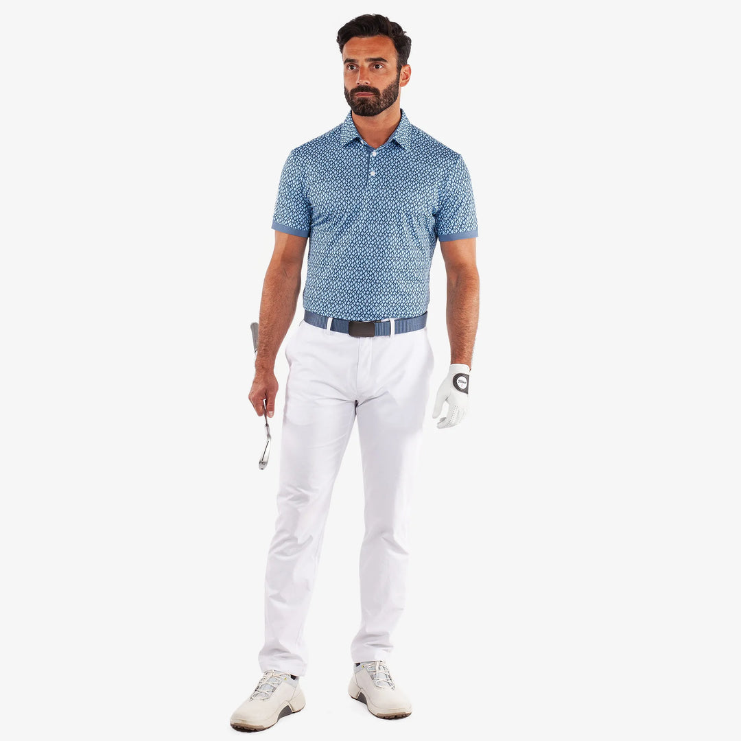 Manuel is a Breathable short sleeve golf shirt for Men in the color Moonlight Blue/White(2)