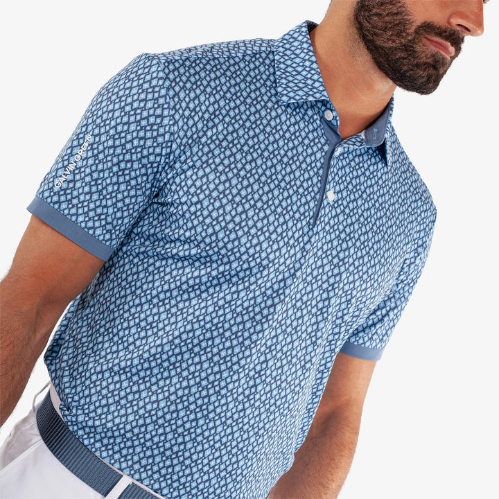 Manuel is a Breathable short sleeve golf shirt for Men in the color Moonlight Blue/White(3)