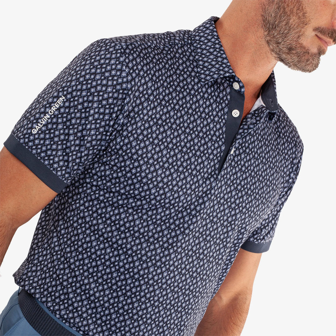Manuel is a Breathable short sleeve golf shirt for Men in the color Navy/White(3)