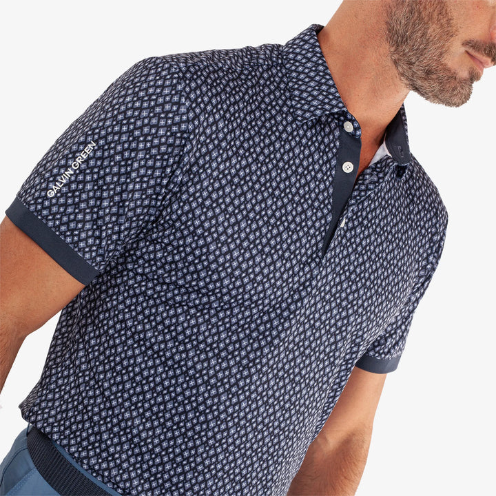 Manuel is a Breathable short sleeve golf shirt for Men in the color Navy/White(3)
