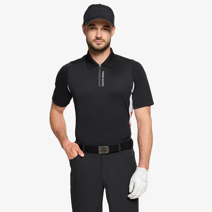 Marco is a Breathable short sleeve golf shirt for Men in the color Black/Orange(1)
