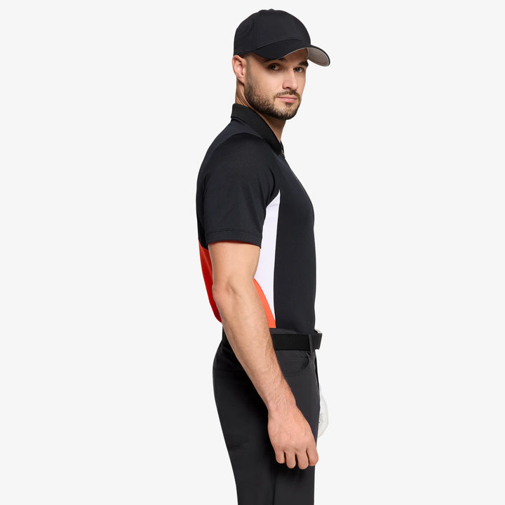 Marco is a Breathable short sleeve golf shirt for Men in the color Black/Orange(3)