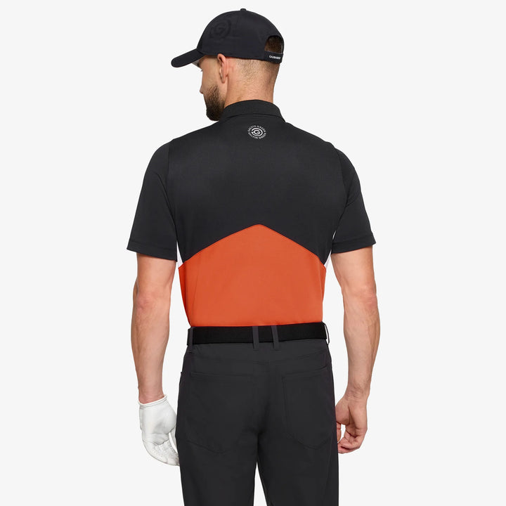 Marco is a Breathable short sleeve golf shirt for Men in the color Black/Orange(4)