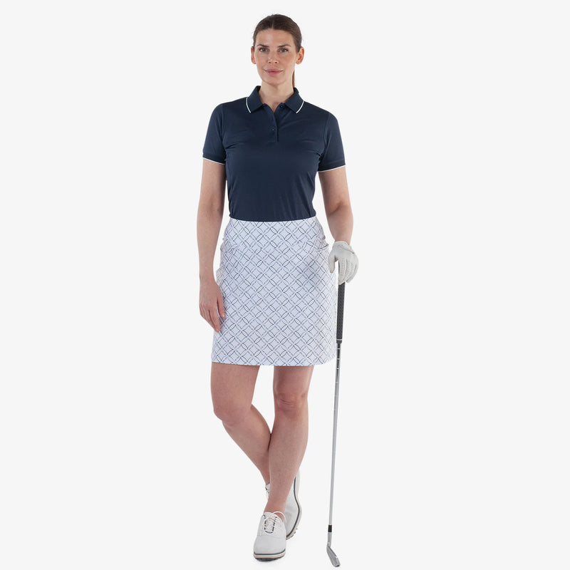 Marielle is a Breathable golf skirt with inner shorts for Women in the color White/Navy(2)