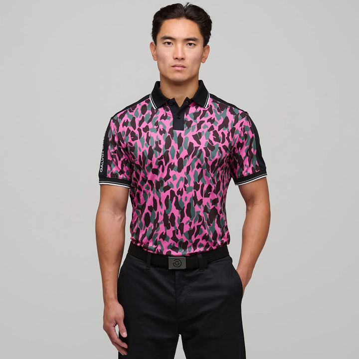Mario  is a Breathable short sleeve golf shirt for Men in the color Super Pink/Black(1)