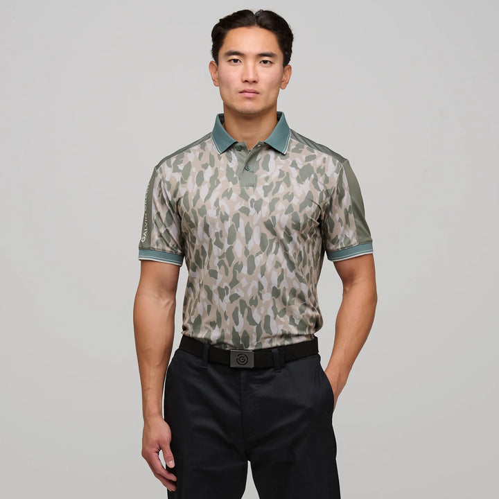 Mario  is a Breathable short sleeve golf shirt for Men in the color Abbey Stone/Duck Green(1)